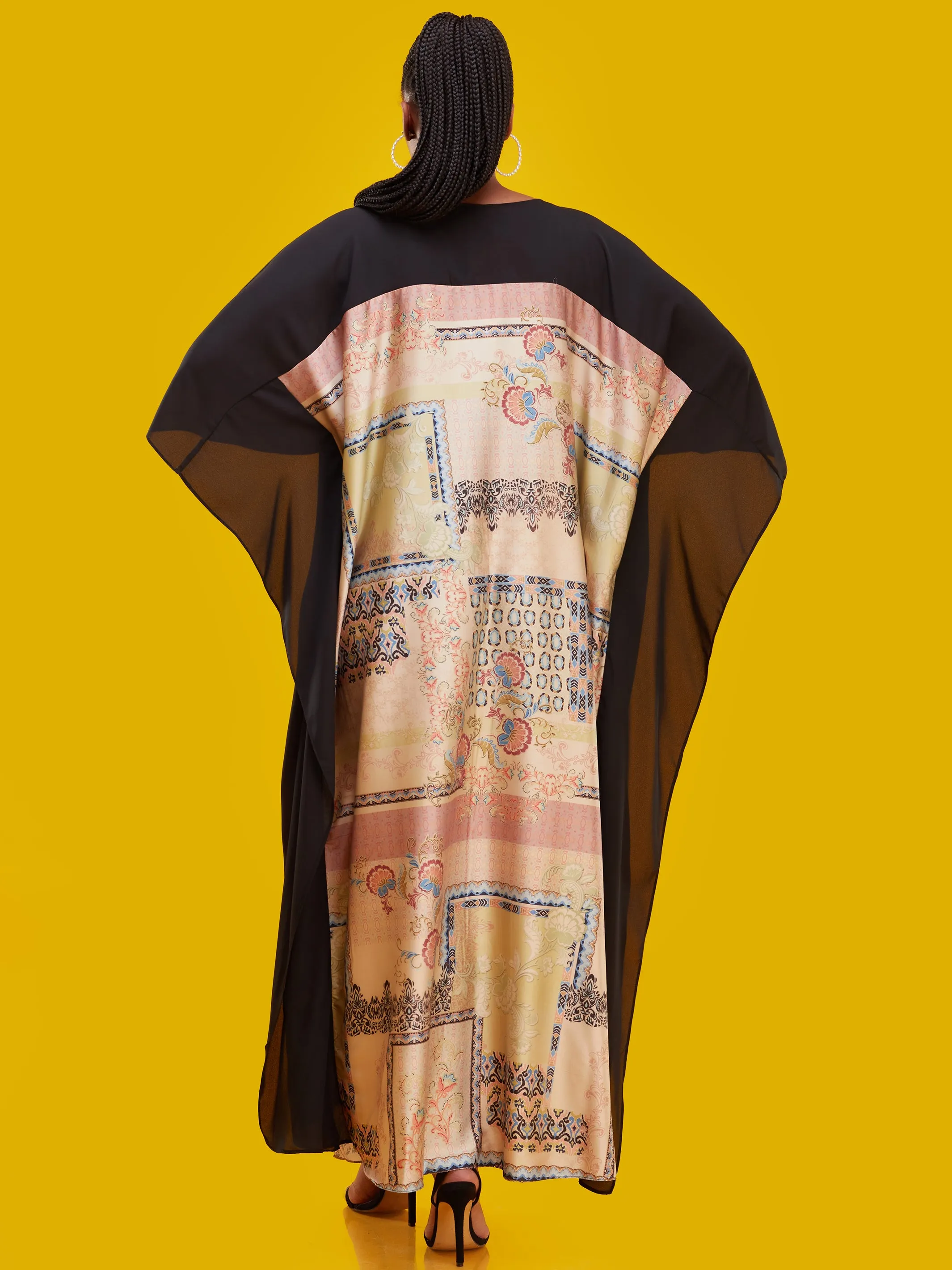 Vivo Watamu Border Maxi Kaftan - Buttermilk /  Pink Print