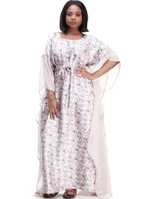 Vivo Watamu Side Border Belted Maxi Kaftan - Beige Print