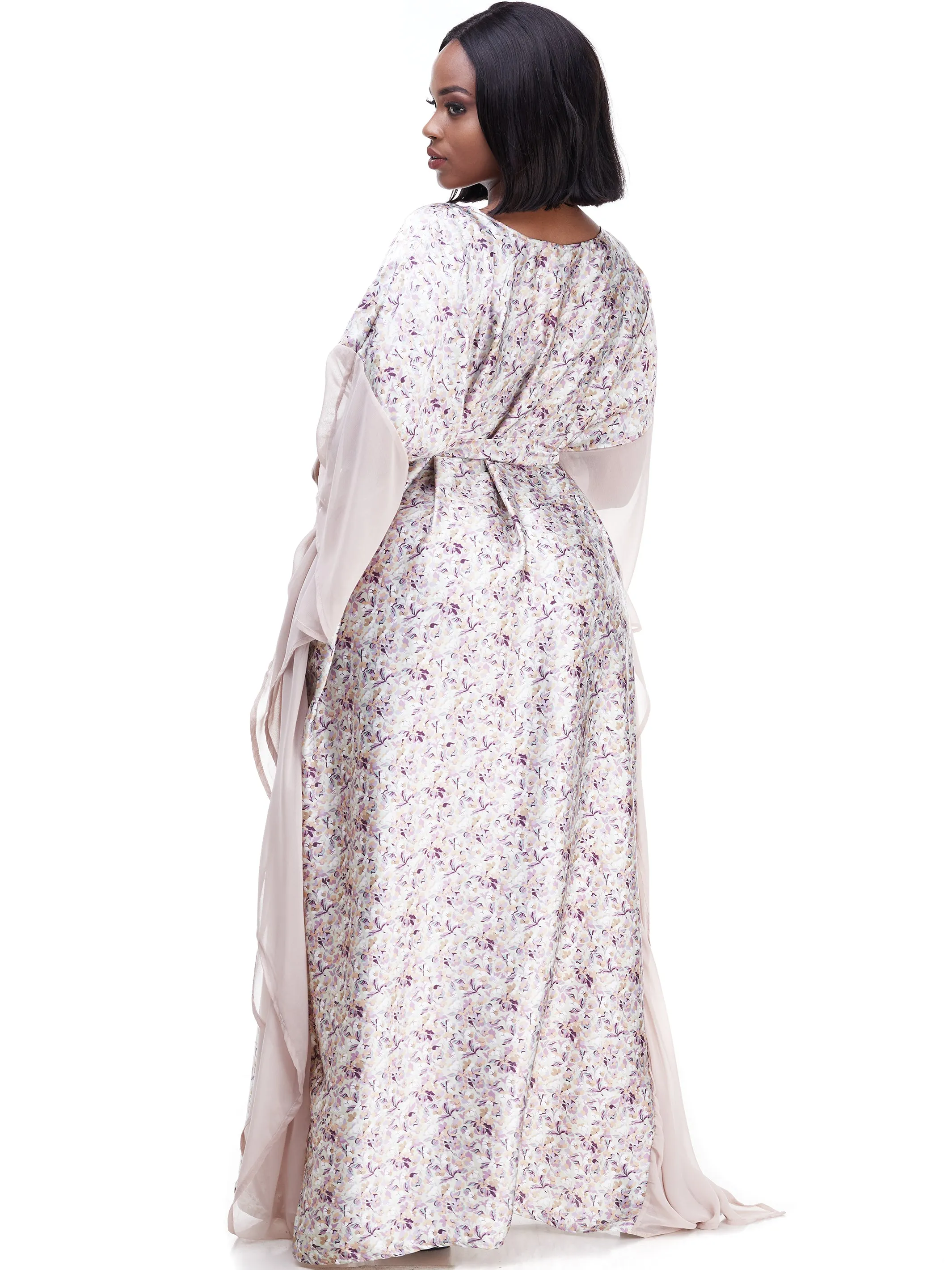 Vivo Watamu Side Border Belted Maxi Kaftan - Beige Print