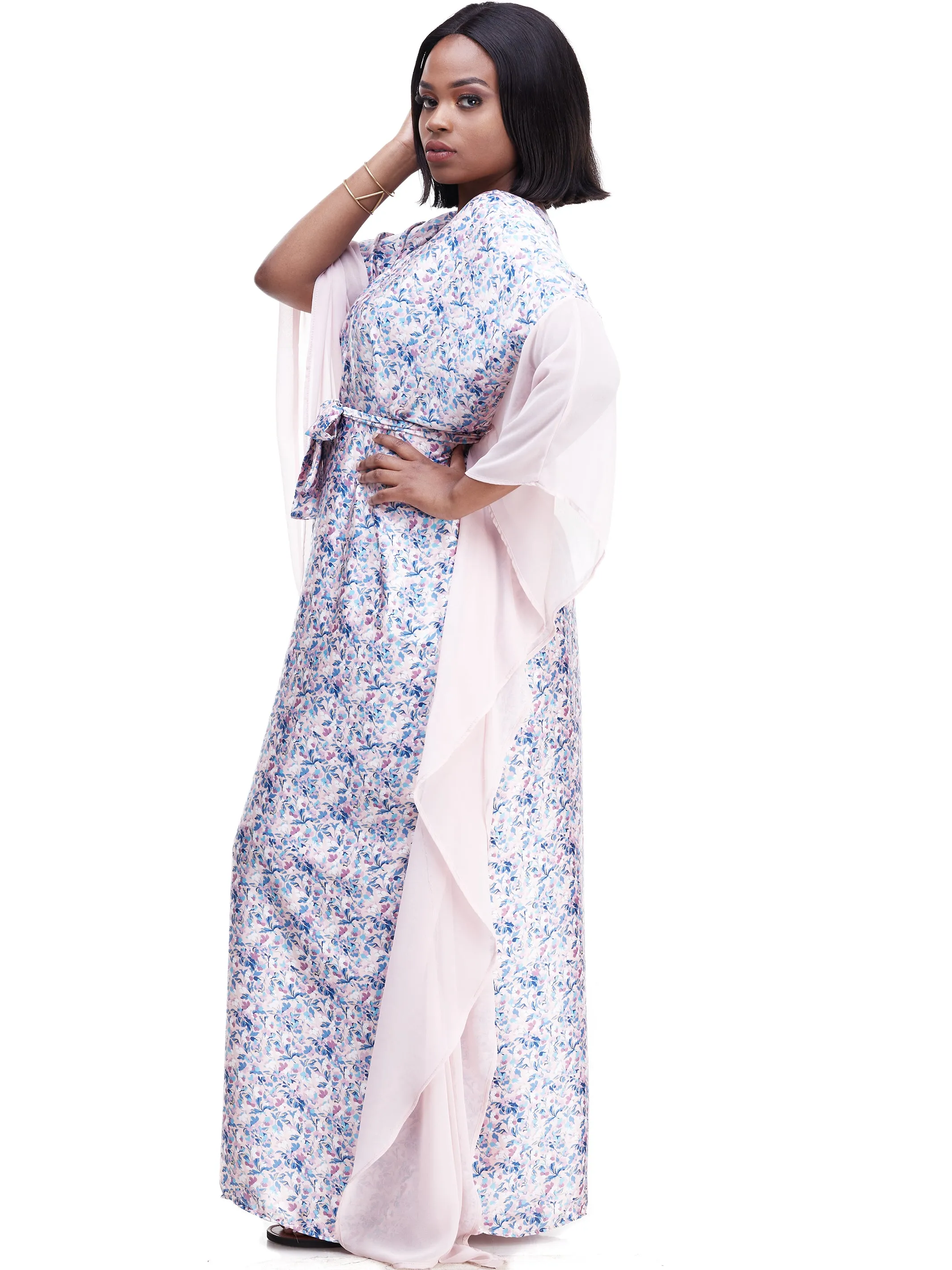Vivo Watamu Side Border Belted Maxi Kaftan - Purple Print