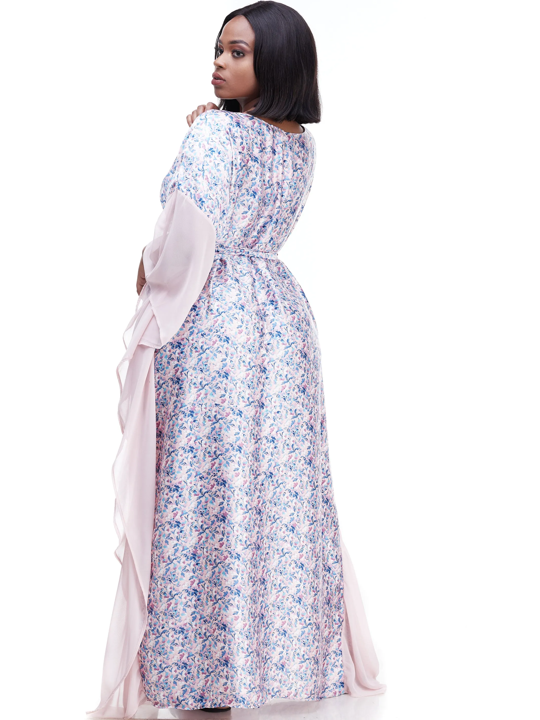 Vivo Watamu Side Border Belted Maxi Kaftan - Purple Print
