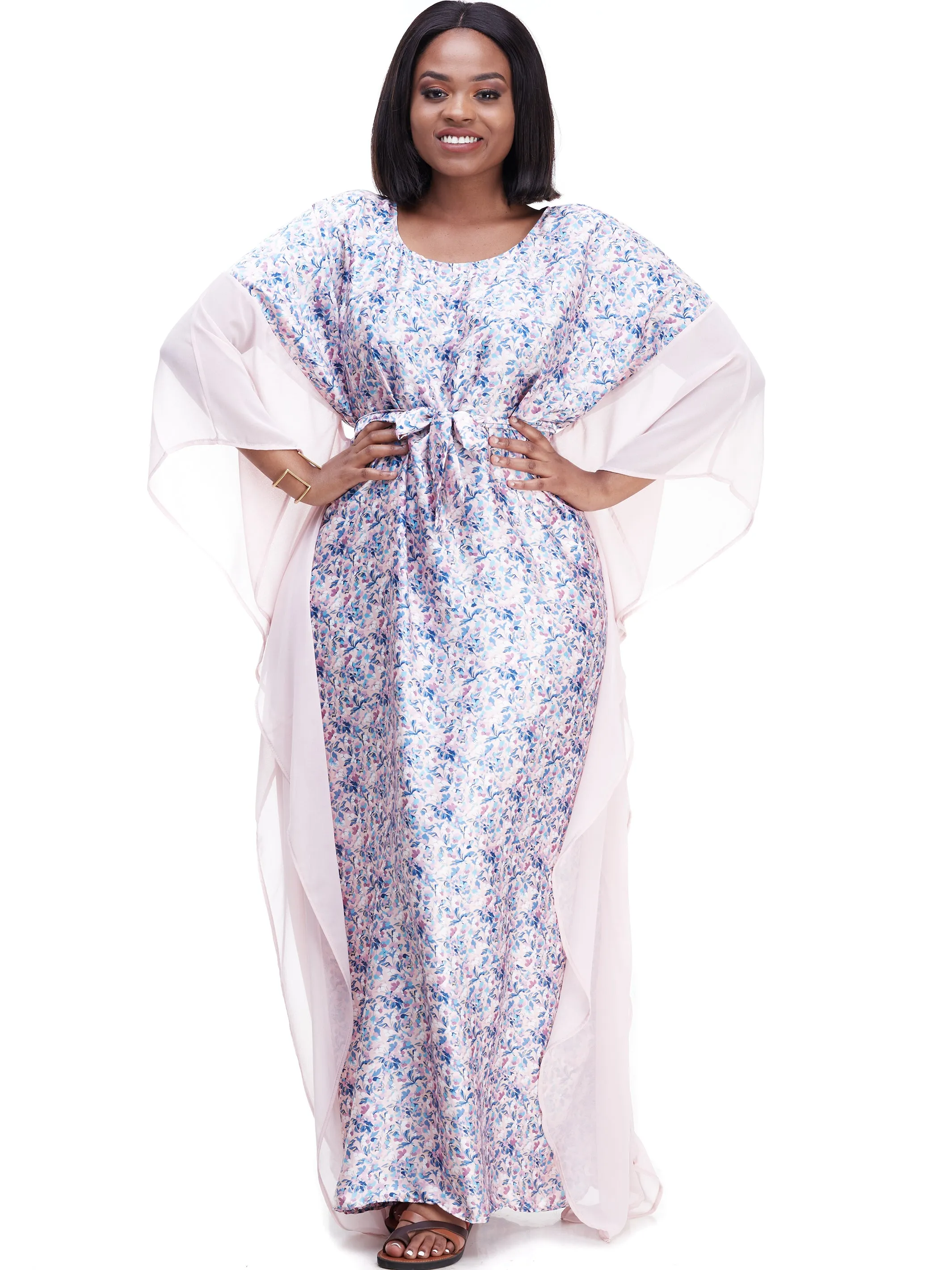 Vivo Watamu Side Border Belted Maxi Kaftan - Purple Print