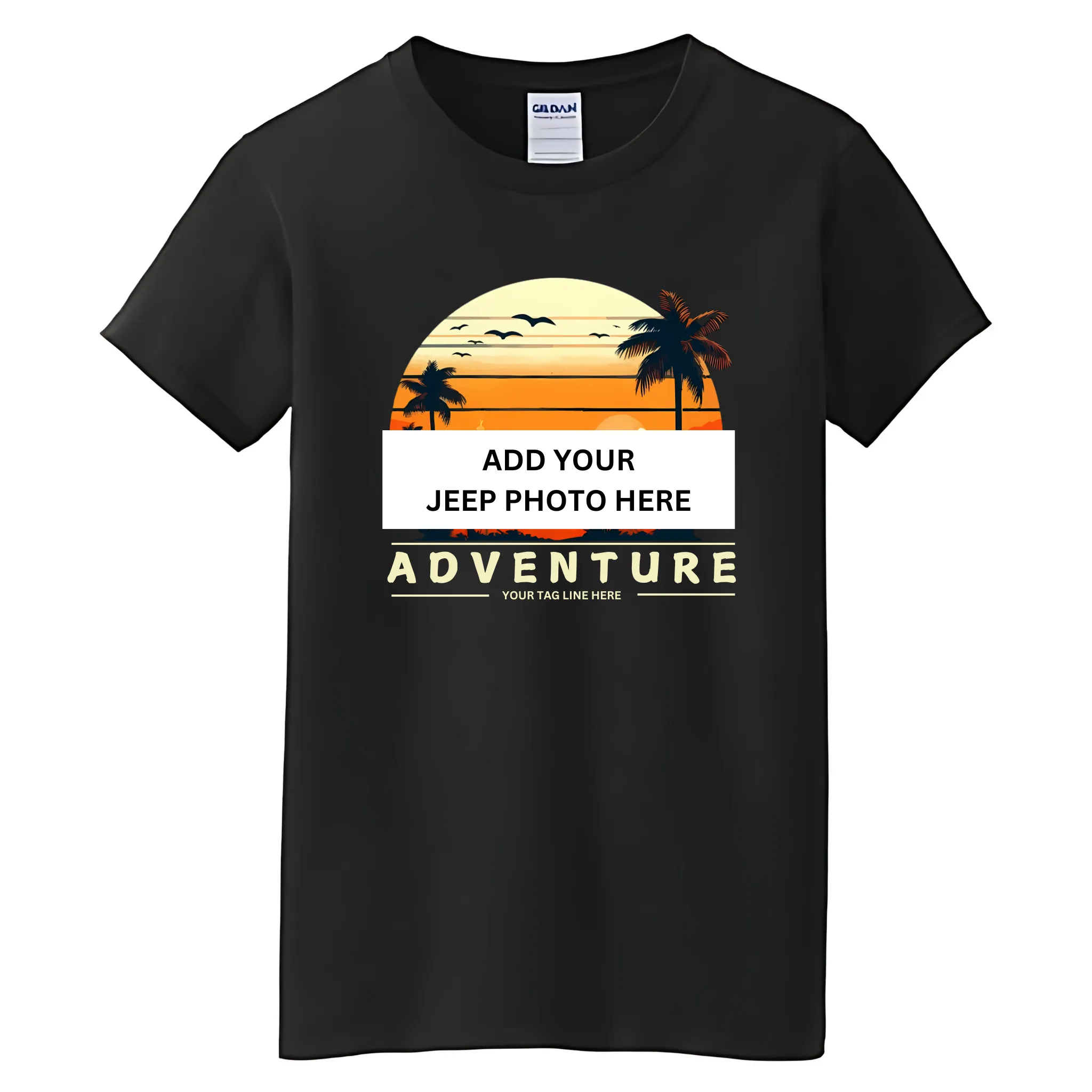 VOZUKO Custom 4x4 Jeep with Palm Trees Adventure T Shirt Men Women Made-to-Order Gildan Tee