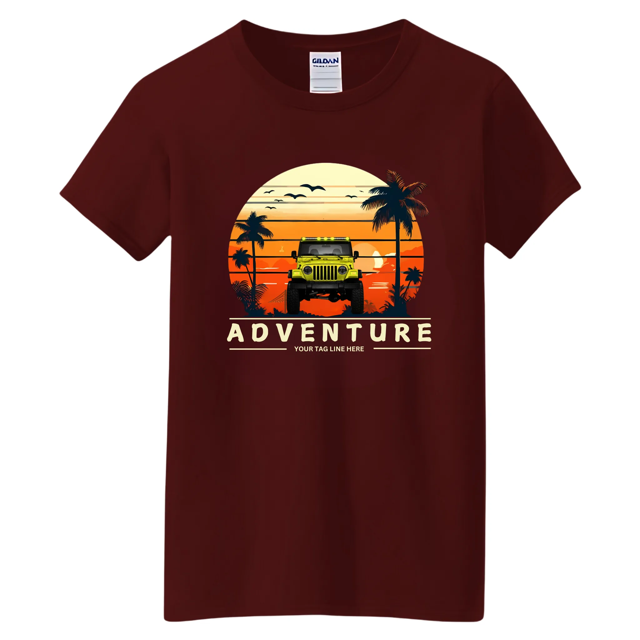 VOZUKO Custom 4x4 Jeep with Palm Trees Adventure T Shirt Men Women Made-to-Order Gildan Tee