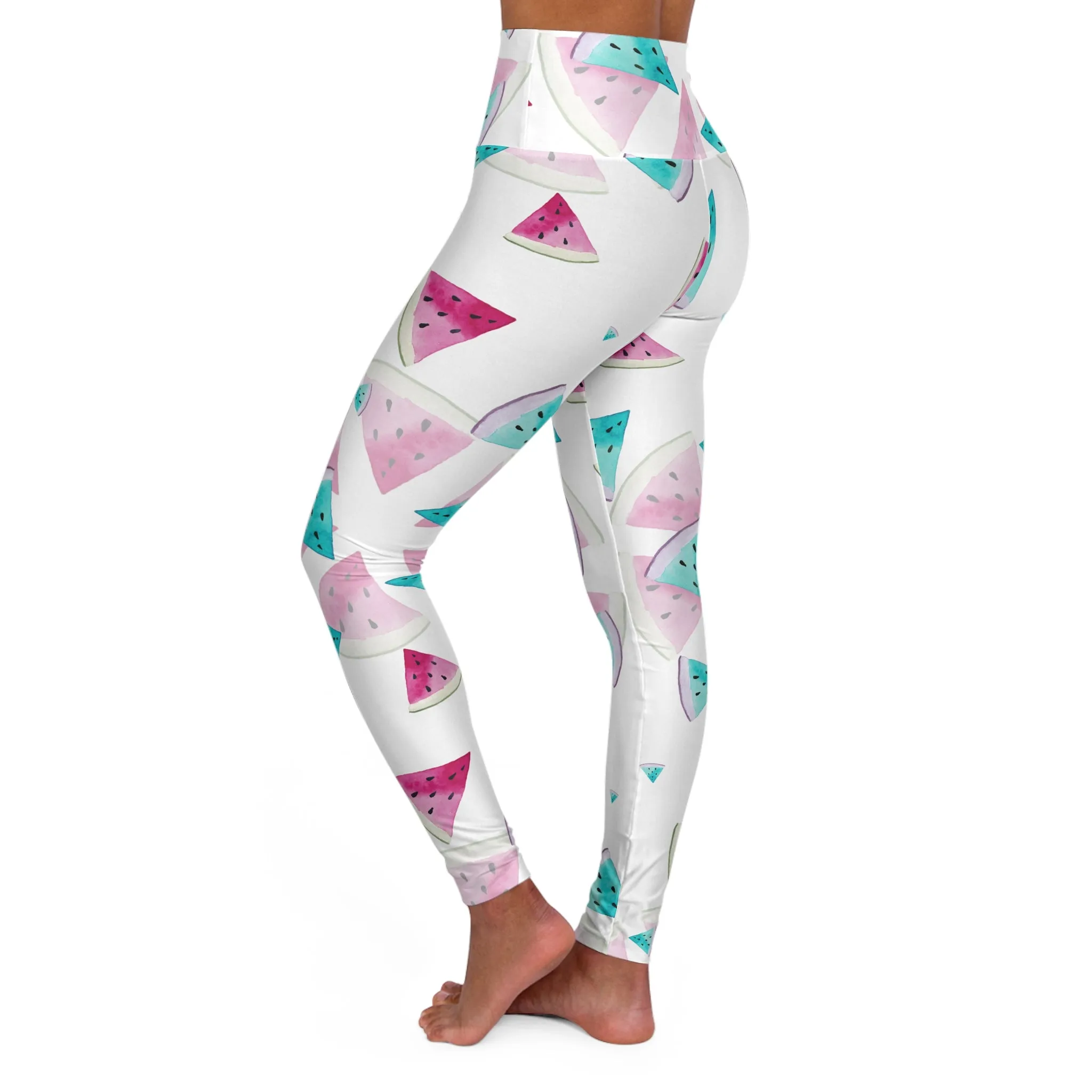 Watermelon Print High Waisted Yoga Leggings - Trendy Activewear for Fitness Lovers