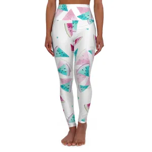 Watermelon Print High Waisted Yoga Leggings - Trendy Activewear for Fitness Lovers