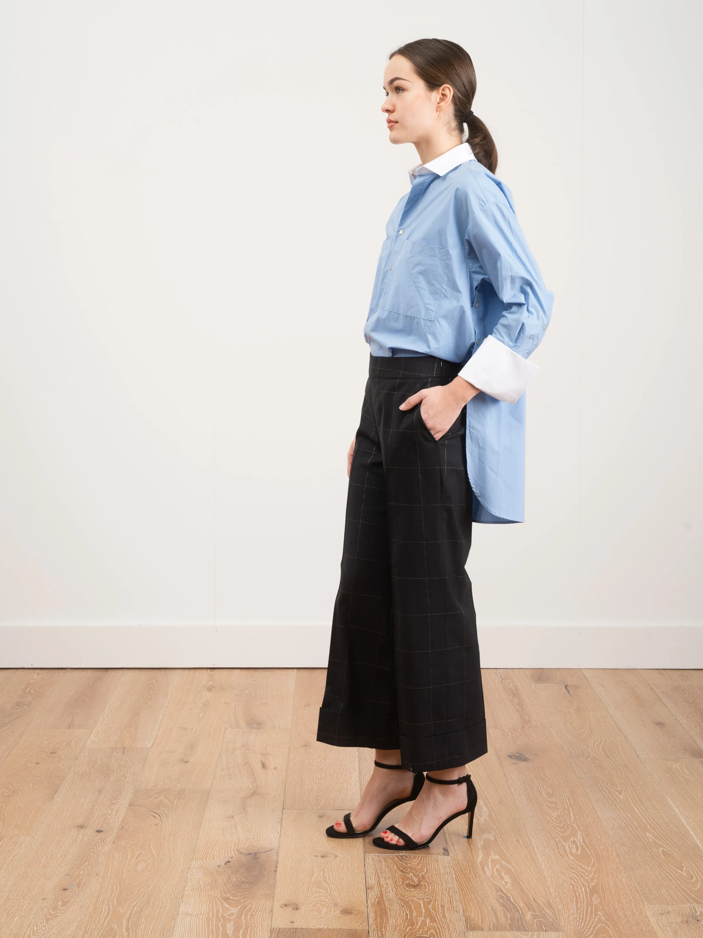 window pane lightweight wool pant - navy/gold