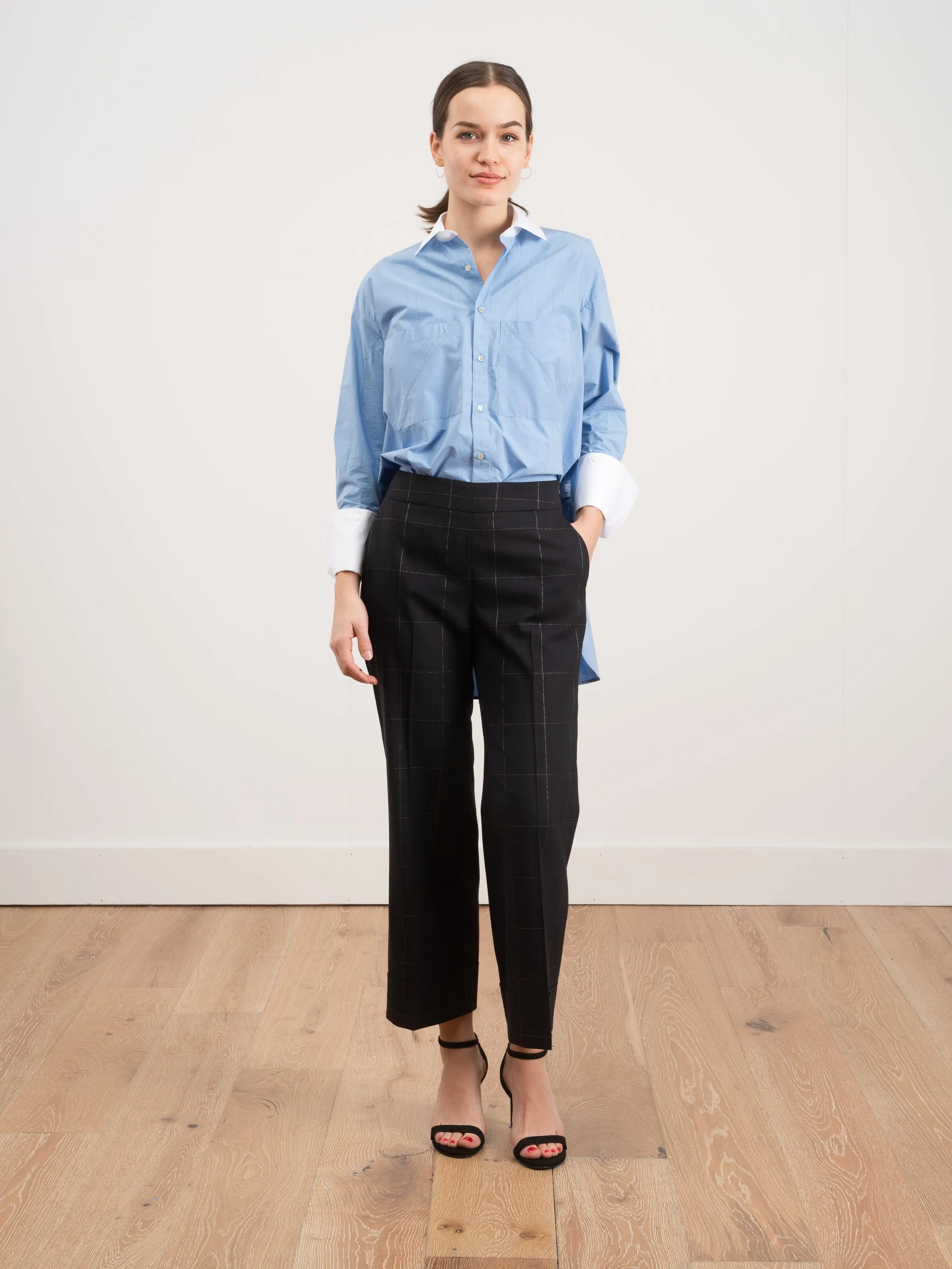 window pane lightweight wool pant - navy/gold