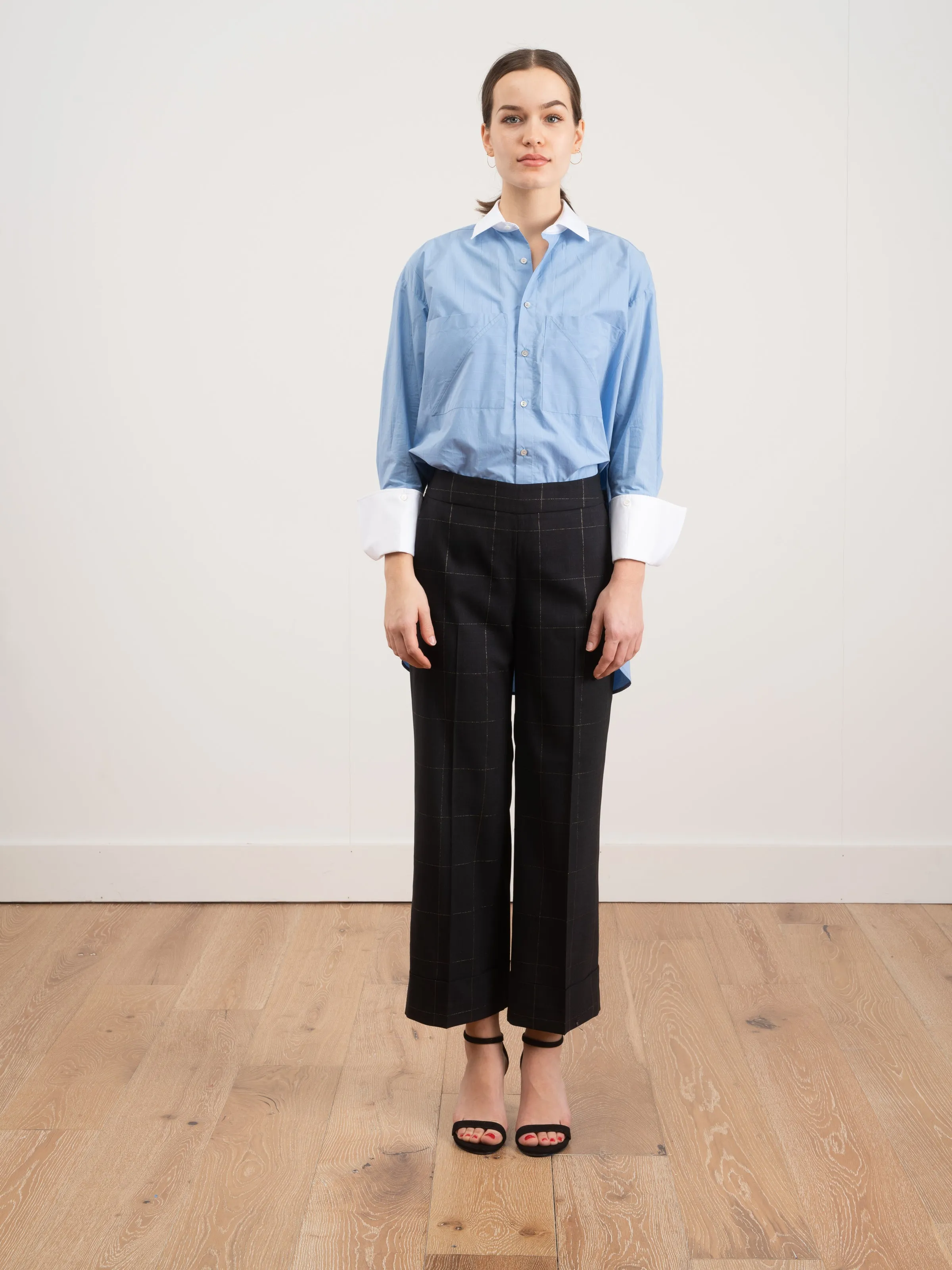 window pane lightweight wool pant - navy/gold