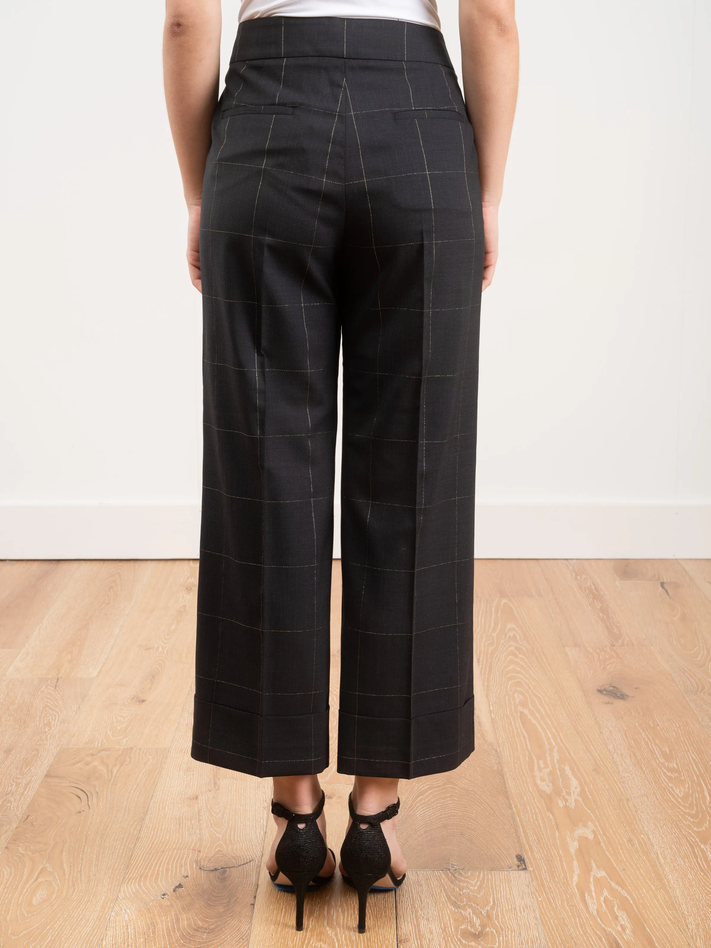 window pane lightweight wool pant - navy/gold