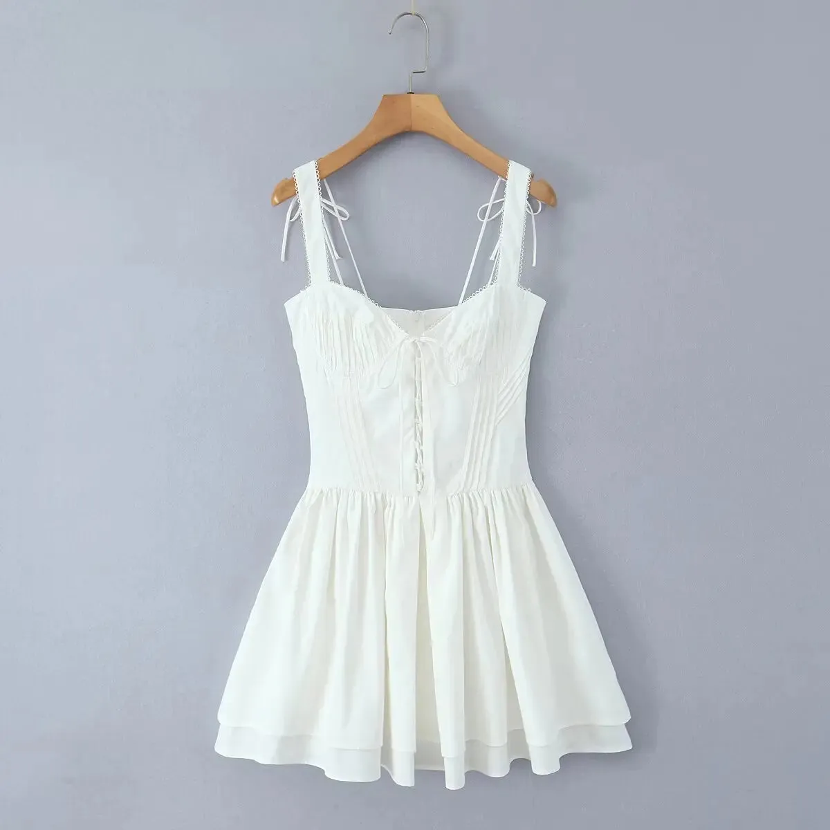 Withered 2025 Summer Womens Dresses Evening Dresses Cotton Tank Dresses Vestidos French Strap Hollow Sleeveless Dresses