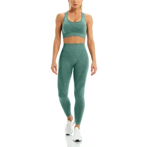 WodoWei Women 2 Piece Workout Outfits Sports Bra Seamless Leggings Yoga Gym Activewear Set (YO610-Green Marl)