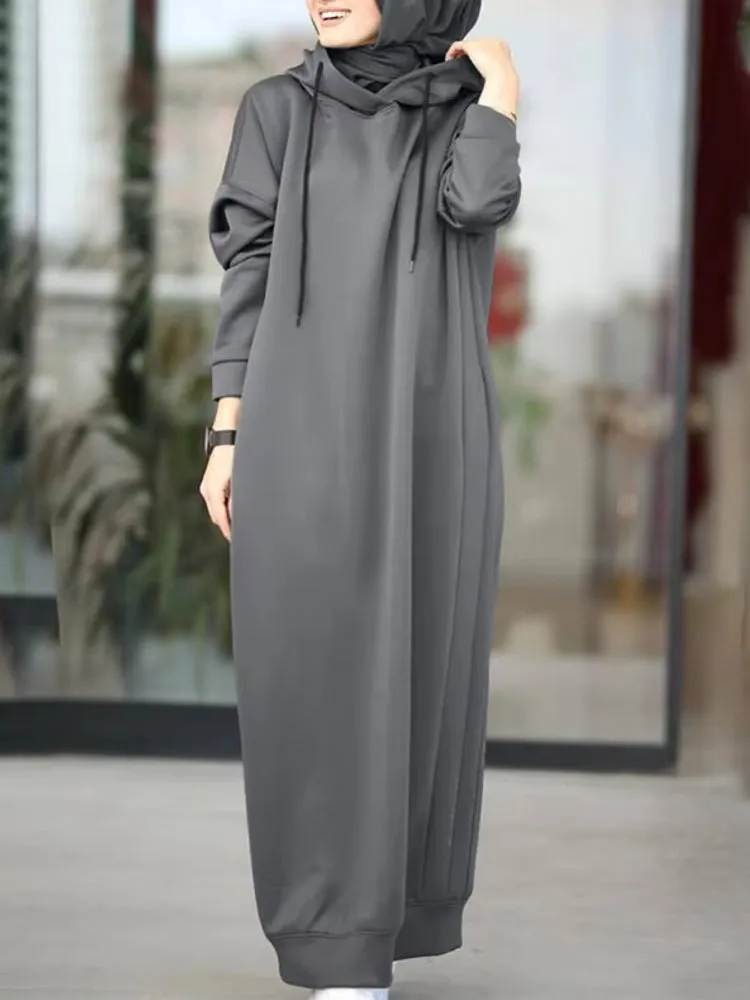 Women Drawstring Robe Hoodies Dress