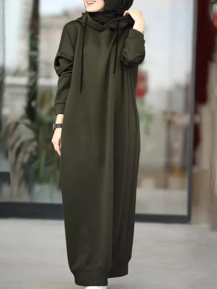 Women Drawstring Robe Hoodies Dress