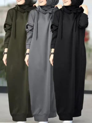 Women Drawstring Robe Hoodies Dress