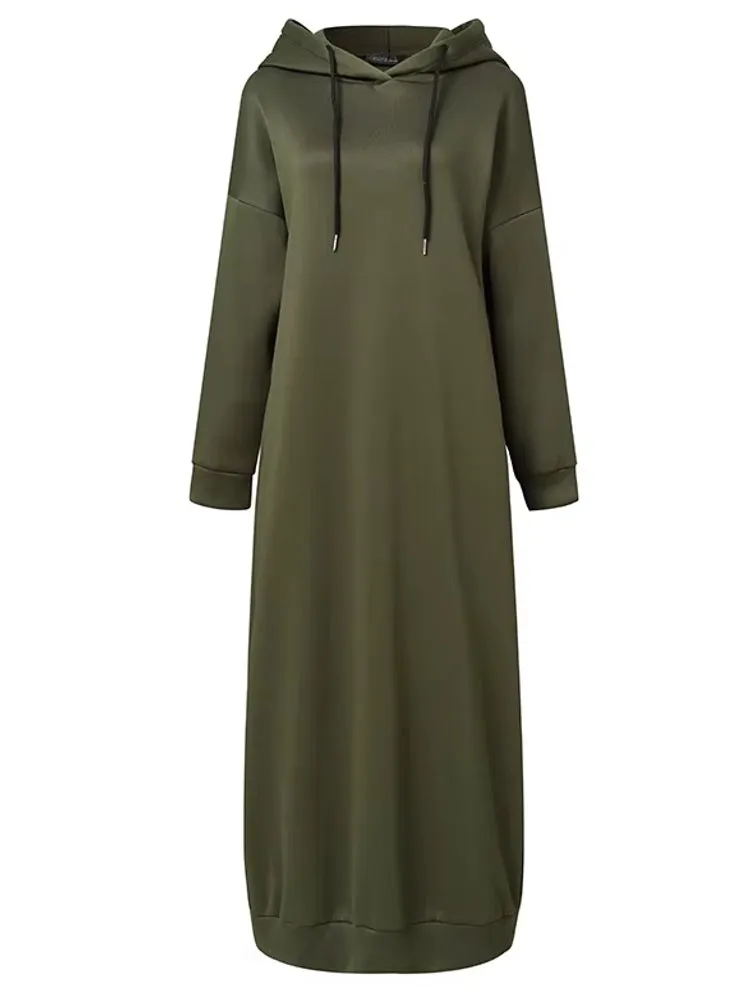 Women Drawstring Robe Hoodies Dress