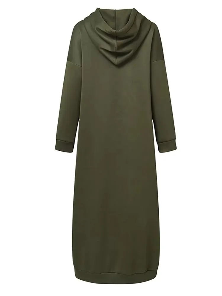Women Drawstring Robe Hoodies Dress