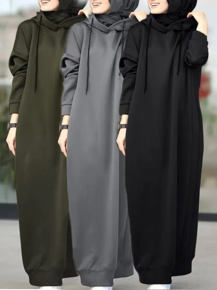 Women Drawstring Robe Hoodies Dress