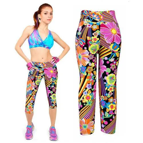Women Fitness Mid Calf Elastic Pants Leggins Sweatpants Women Printing Legging Jegging