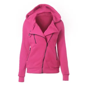 Women Long Sleeve Warm Hoodies Sweatshirts Solid color Outerwear Coats Zipper Hooded Jacket