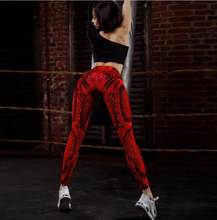 Women Snake Printed Leggings Women Push Up Fitness Sweatpants