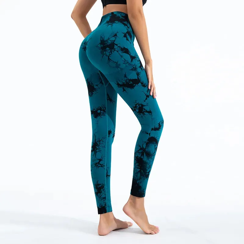 Women Tie dye Gym Leggings Seamless Push Up Booty Pants Scrunch Sports Fitness High Waist Workout Yoga