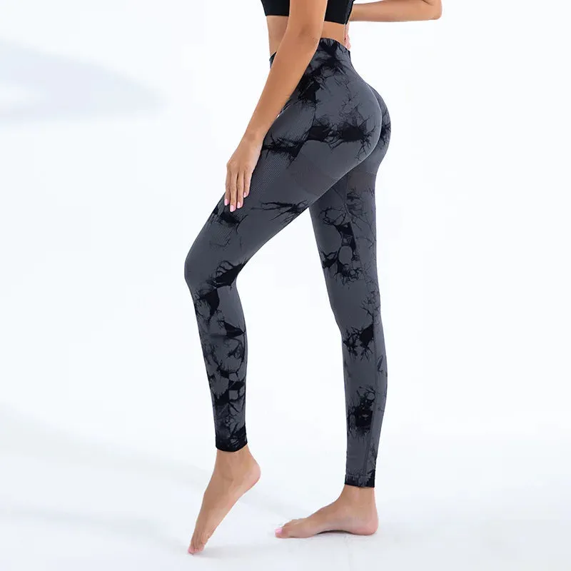 Women Tie dye Gym Leggings Seamless Push Up Booty Pants Scrunch Sports Fitness High Waist Workout Yoga