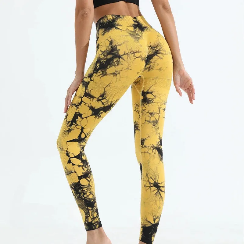 Women Tie dye Gym Leggings Seamless Push Up Booty Pants Scrunch Sports Fitness High Waist Workout Yoga