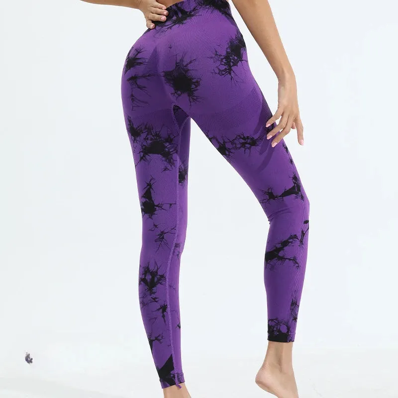 Women Tie dye Gym Leggings Seamless Push Up Booty Pants Scrunch Sports Fitness High Waist Workout Yoga
