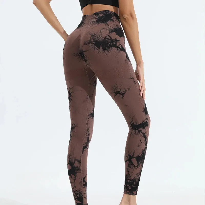 Women Tie dye Gym Leggings Seamless Push Up Booty Pants Scrunch Sports Fitness High Waist Workout Yoga