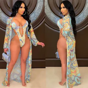 Women's Fashion Print Swimsuit Two Piece Set trendy