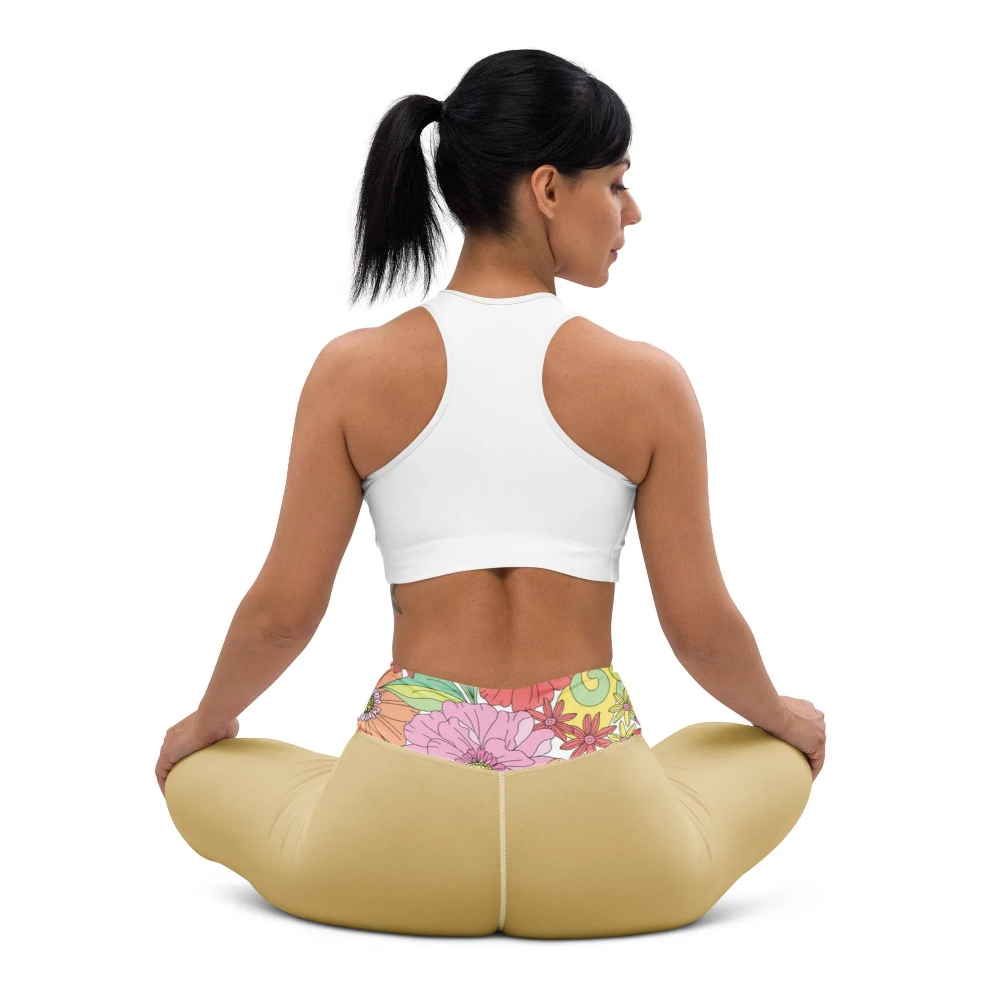 Women's Golden Floral Yoga Leggings - Fitness Apparel