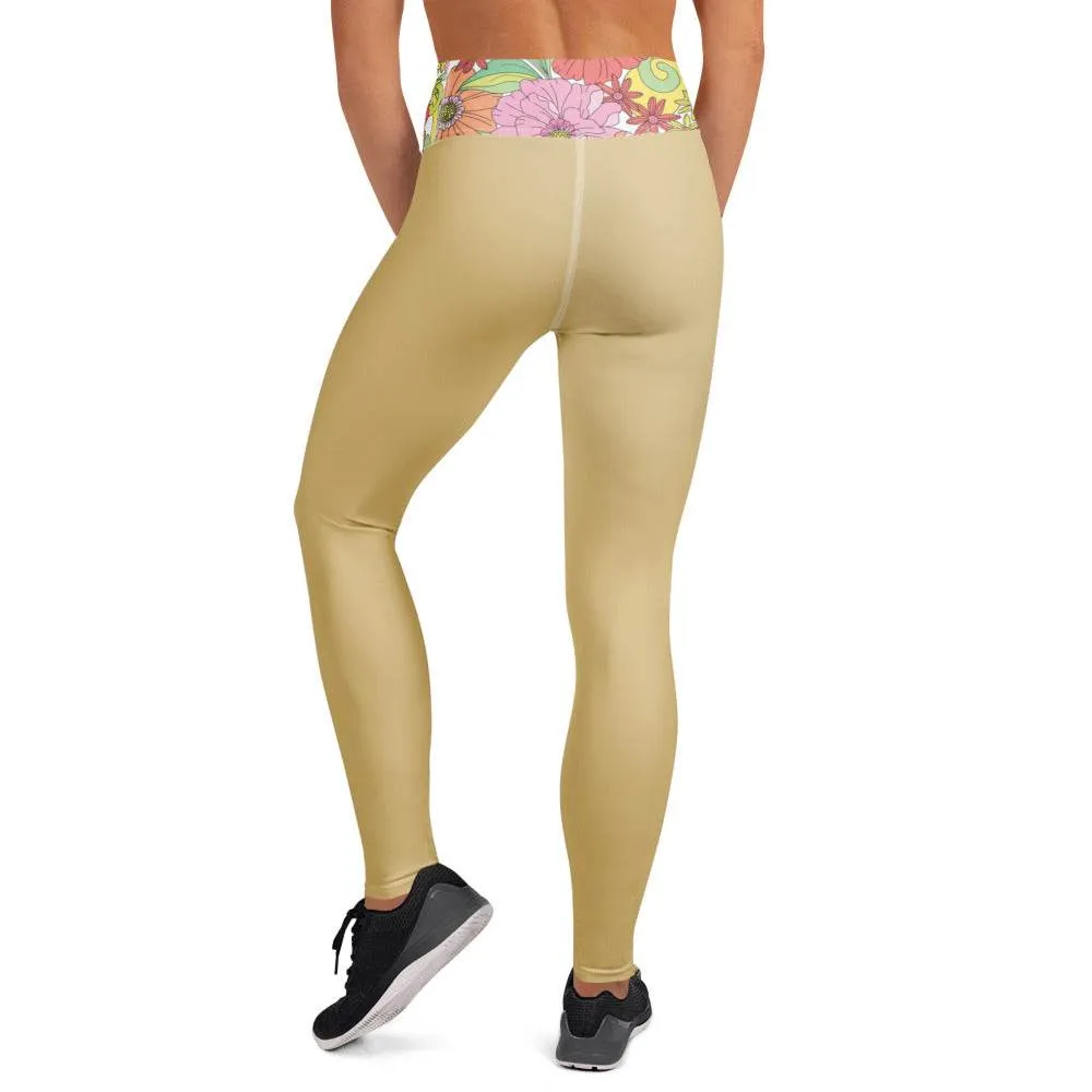 Women's Golden Floral Yoga Leggings - Fitness Apparel