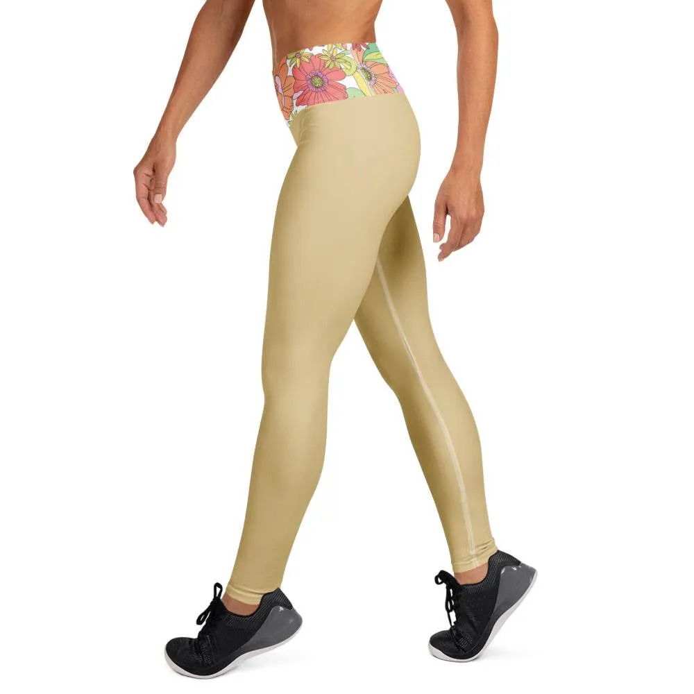 Women's Golden Floral Yoga Leggings - Fitness Apparel