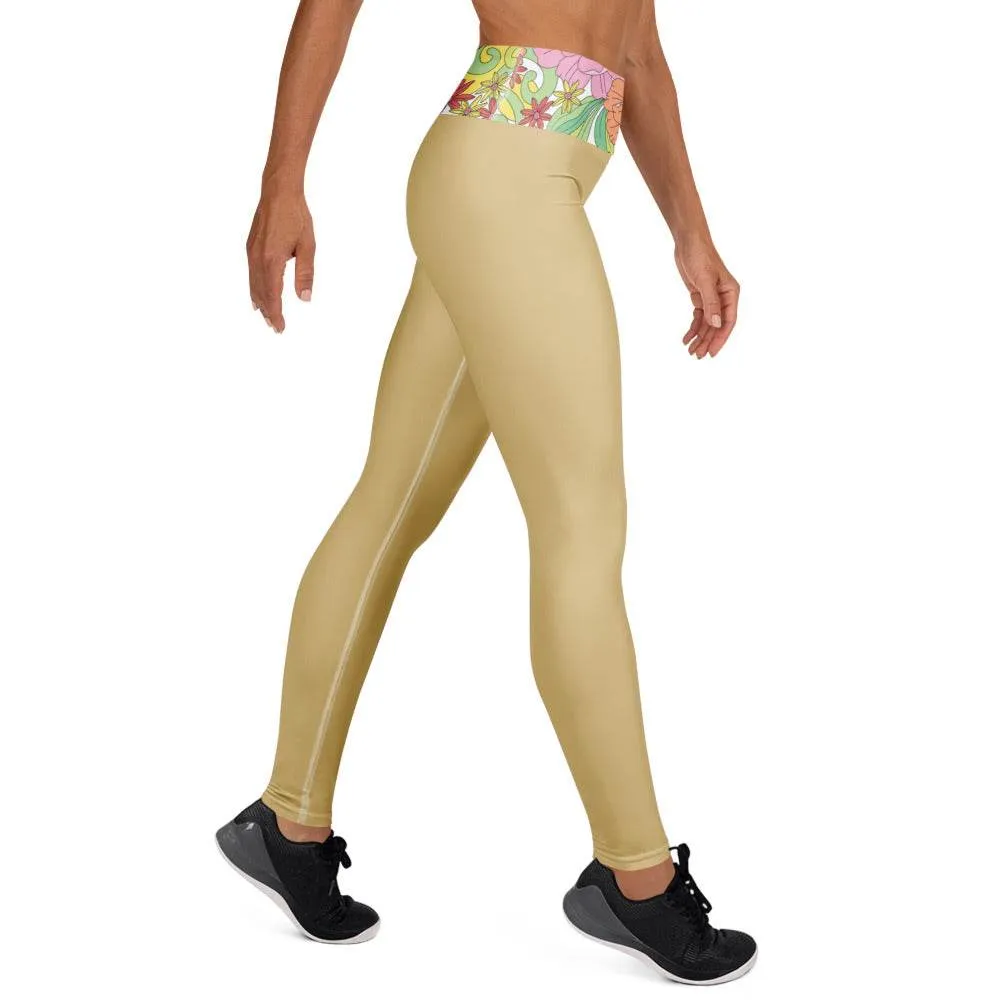 Women's Golden Floral Yoga Leggings - Fitness Apparel