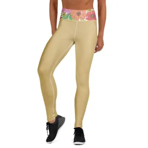 Women's Golden Floral Yoga Leggings - Fitness Apparel