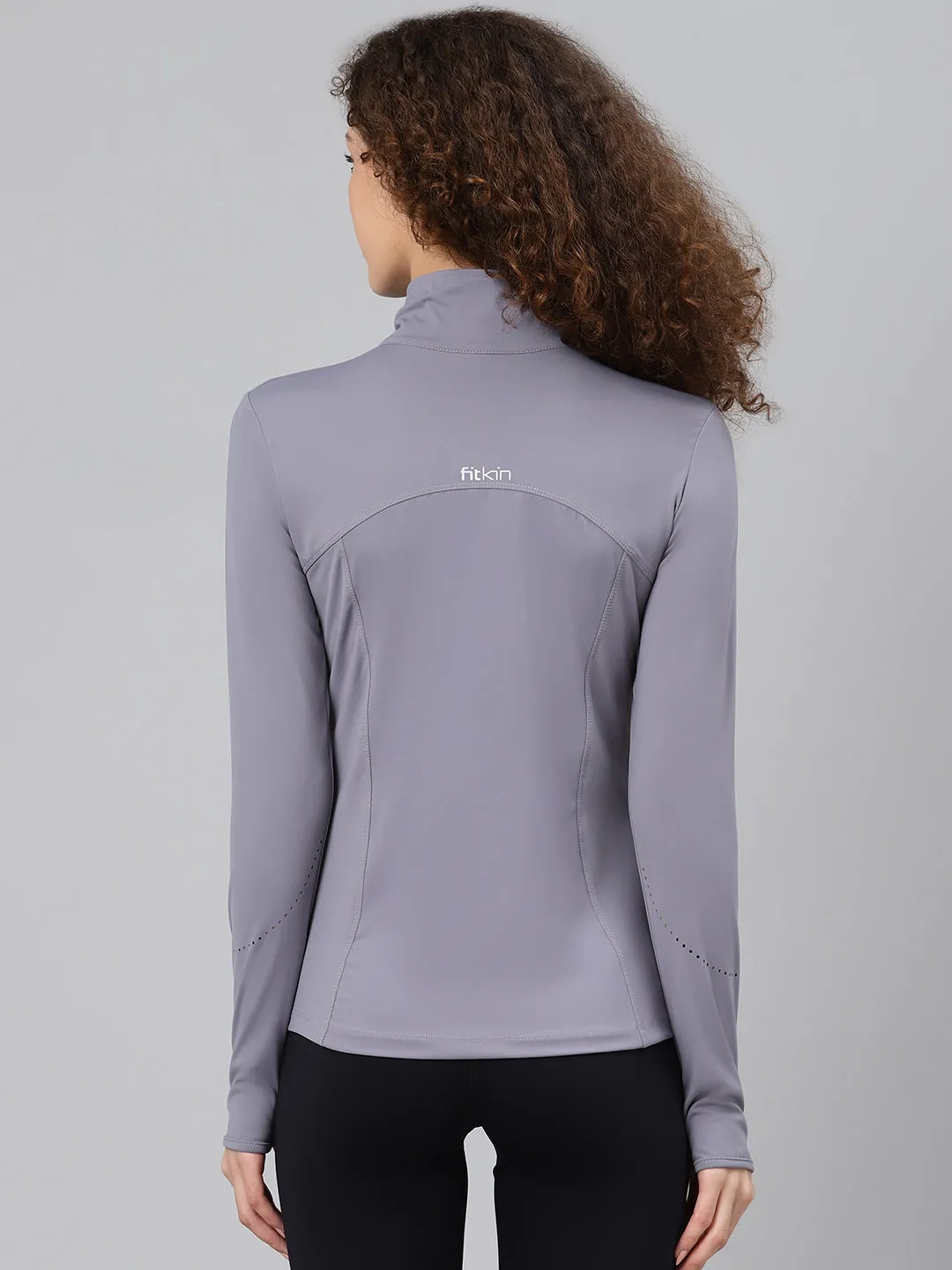 Women's Grey Solid Front-Open Active Jacket