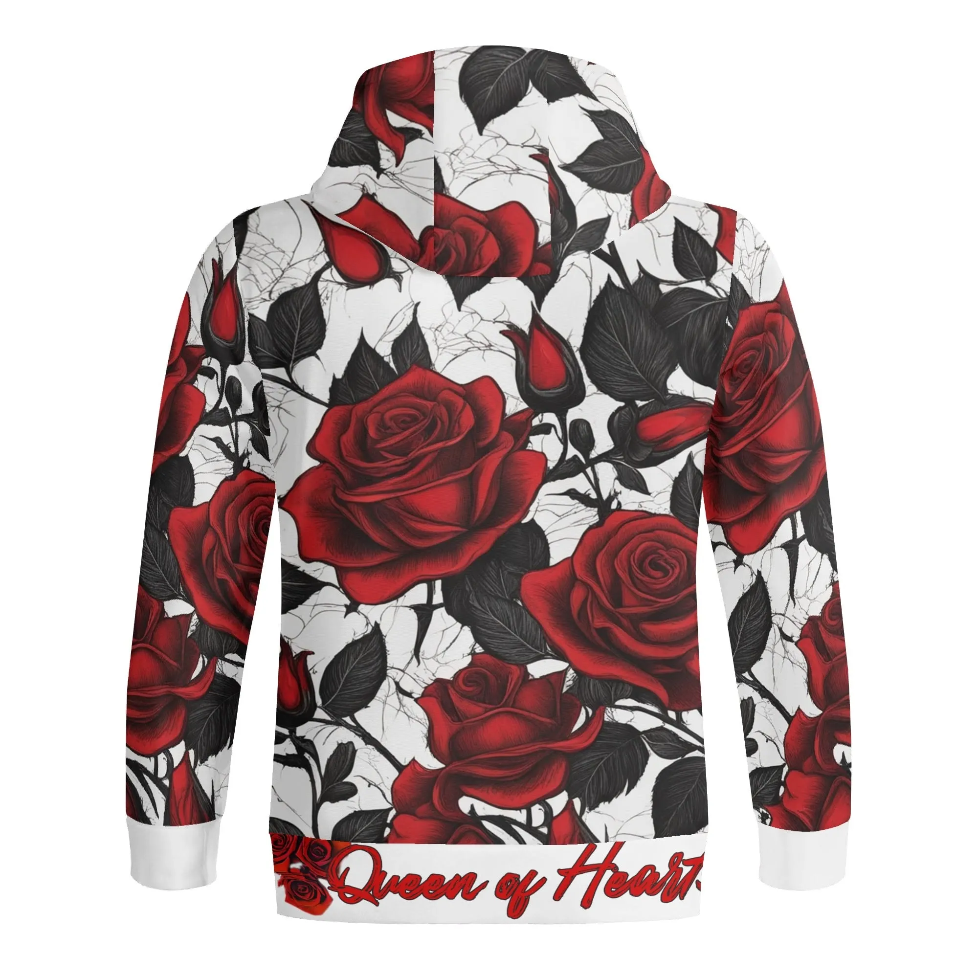 Women's Roses Pattern Queen of Hearts Graphic Zipup Hoodie