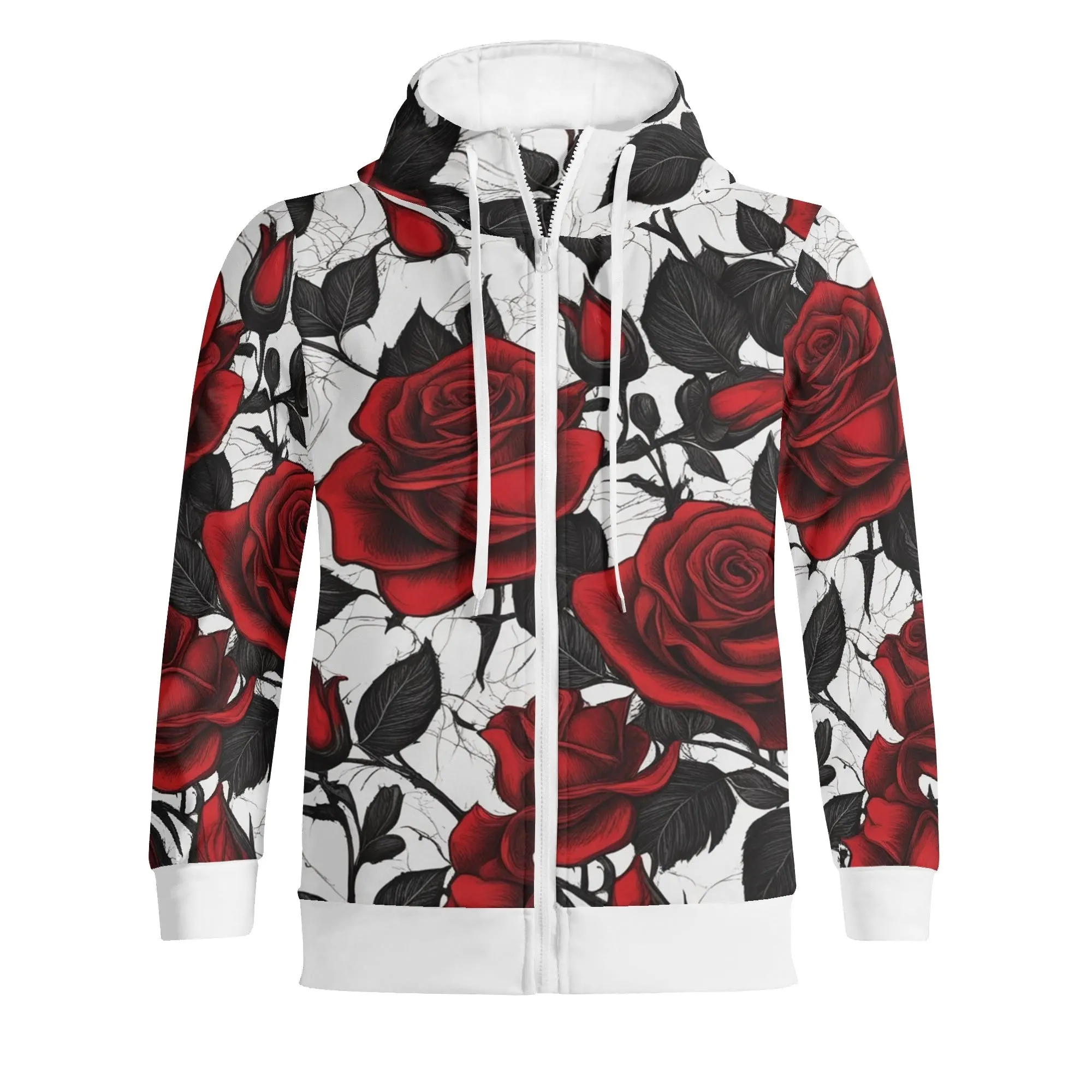 Women's Roses Pattern Queen of Hearts Graphic Zipup Hoodie
