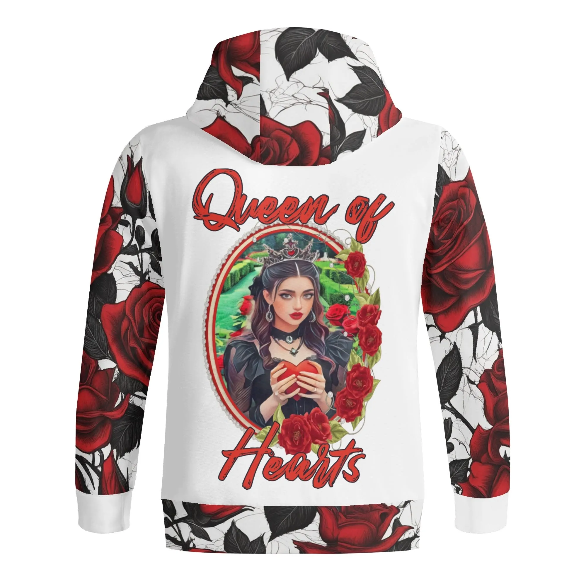 Women's Roses Pattern Queen of Hearts Graphic Zipup Hoodie
