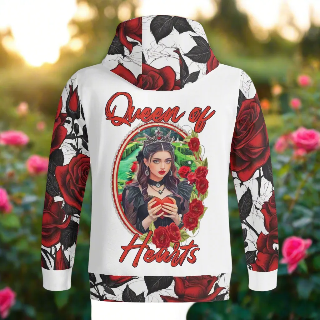 Women's Roses Pattern Queen of Hearts Graphic Zipup Hoodie