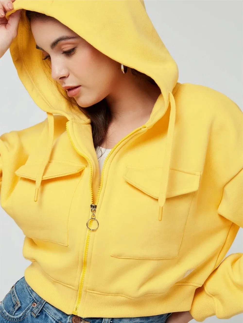 Women's Yellow Solid Hoodies