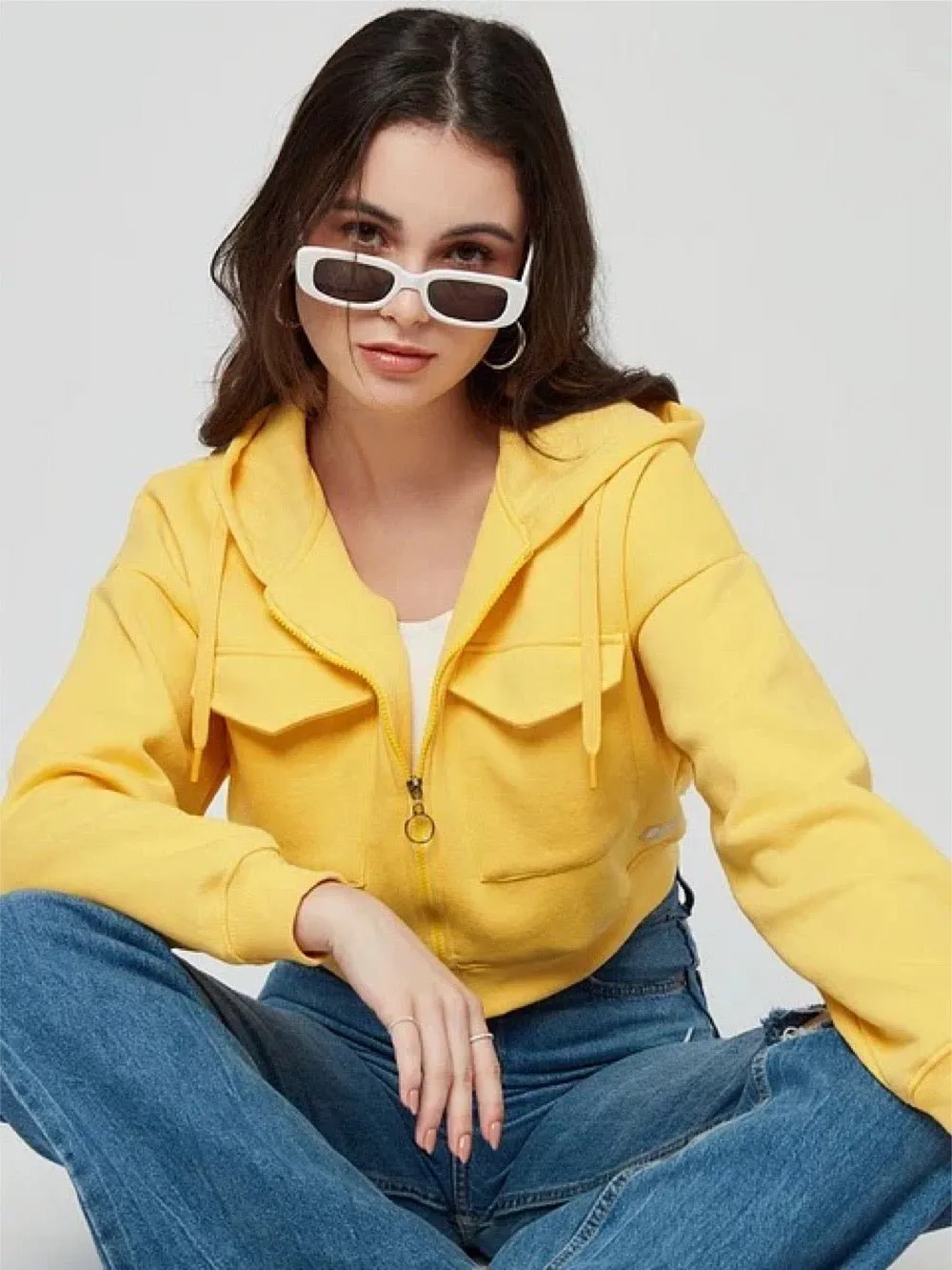 Women's Yellow Solid Hoodies