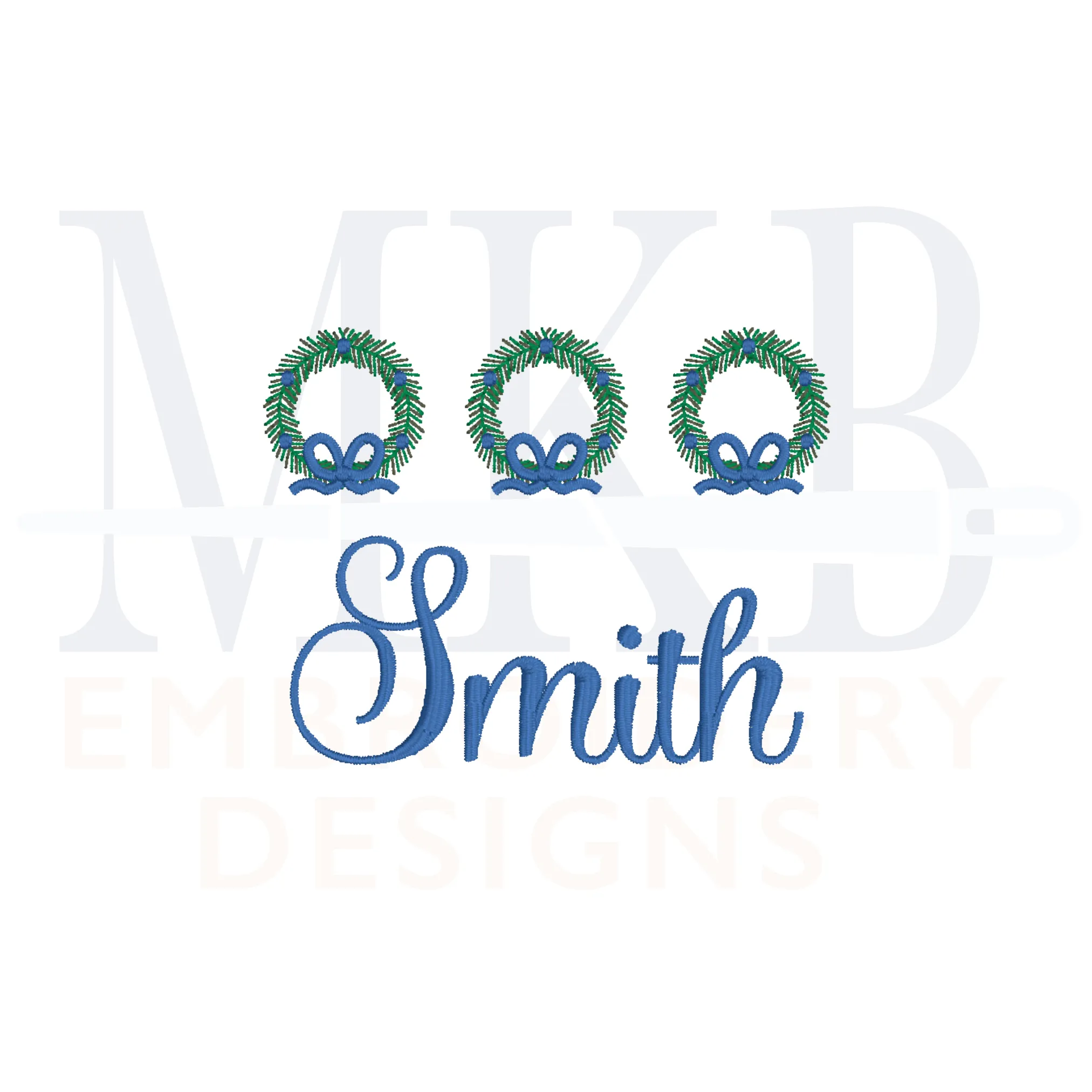 Wreath Trio with Satin Stitch Bows Mini Embroidery Design