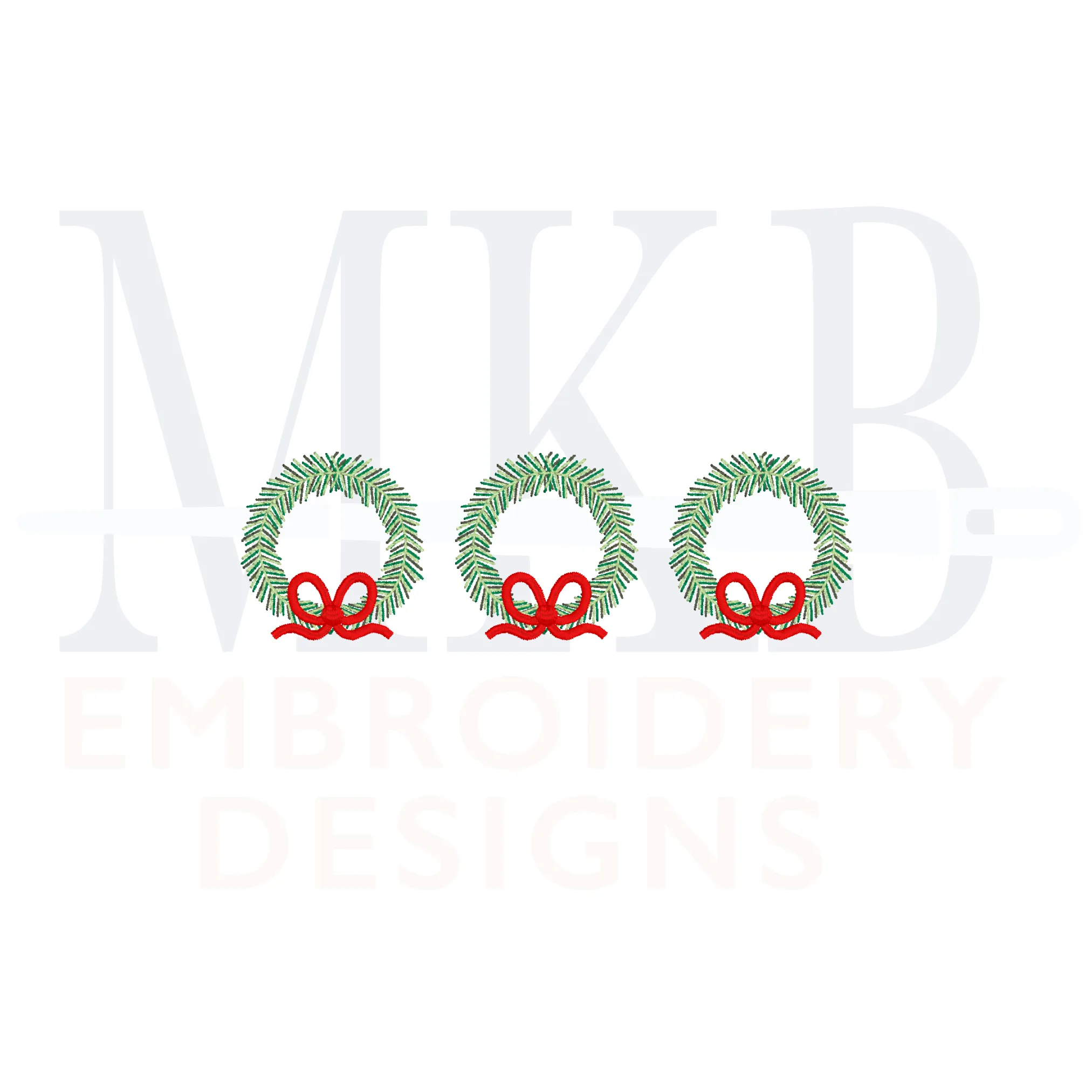Wreath Trio with Satin Stitch Bows Mini Embroidery Design