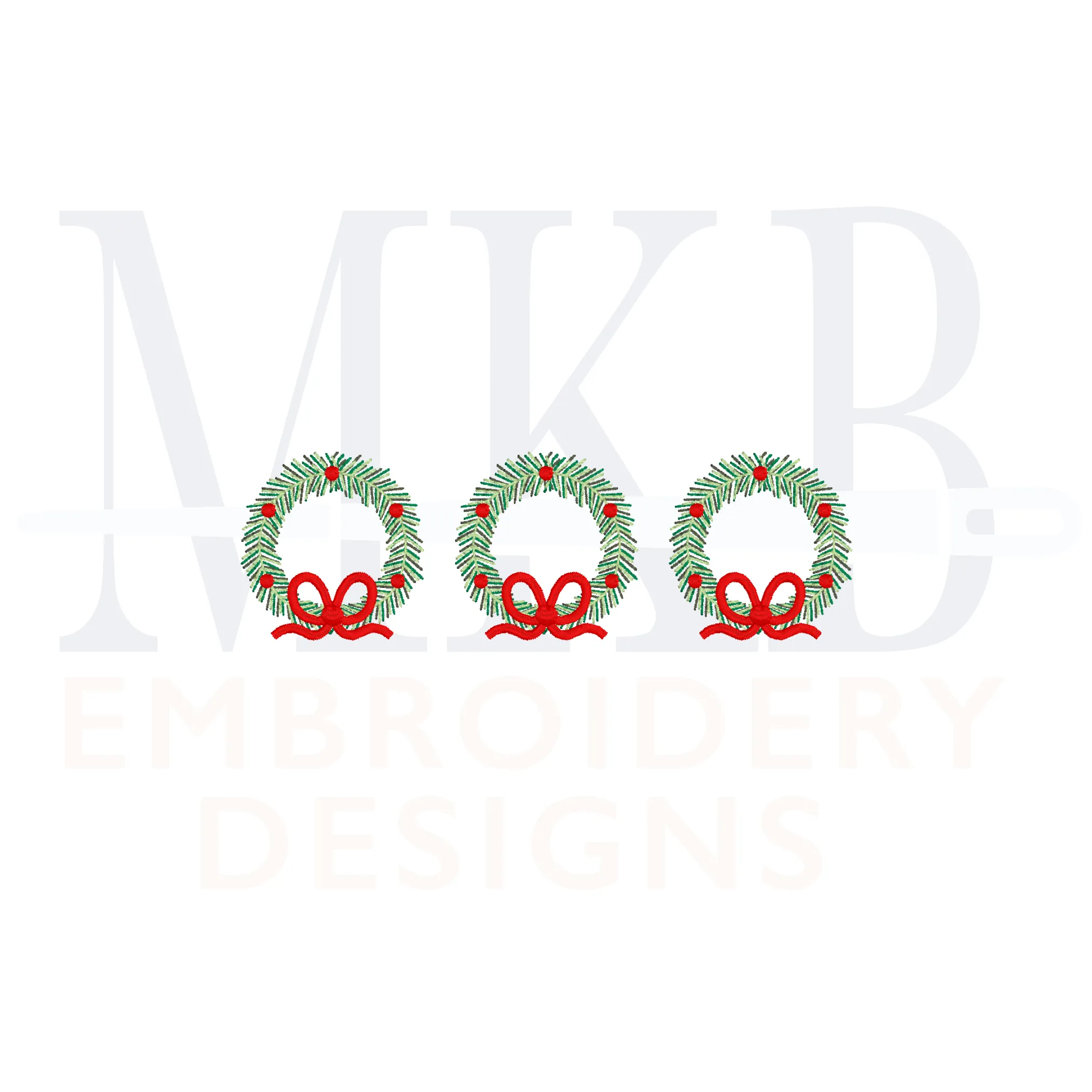 Wreath Trio with Satin Stitch Bows Mini Embroidery Design