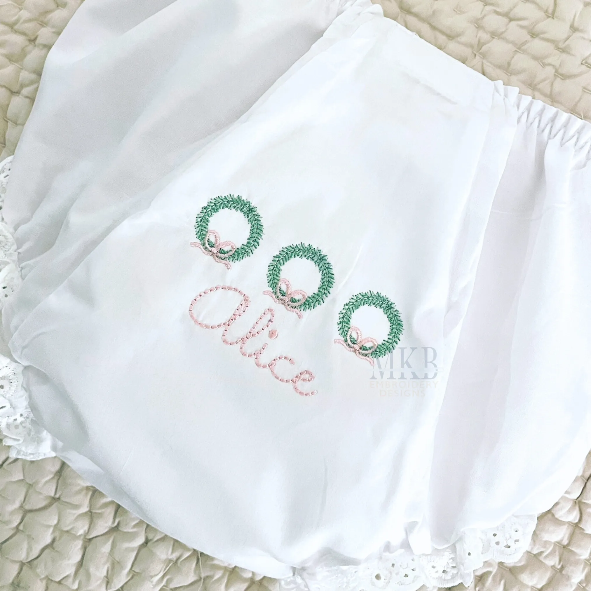 Wreath Trio with Satin Stitch Bows Mini Embroidery Design