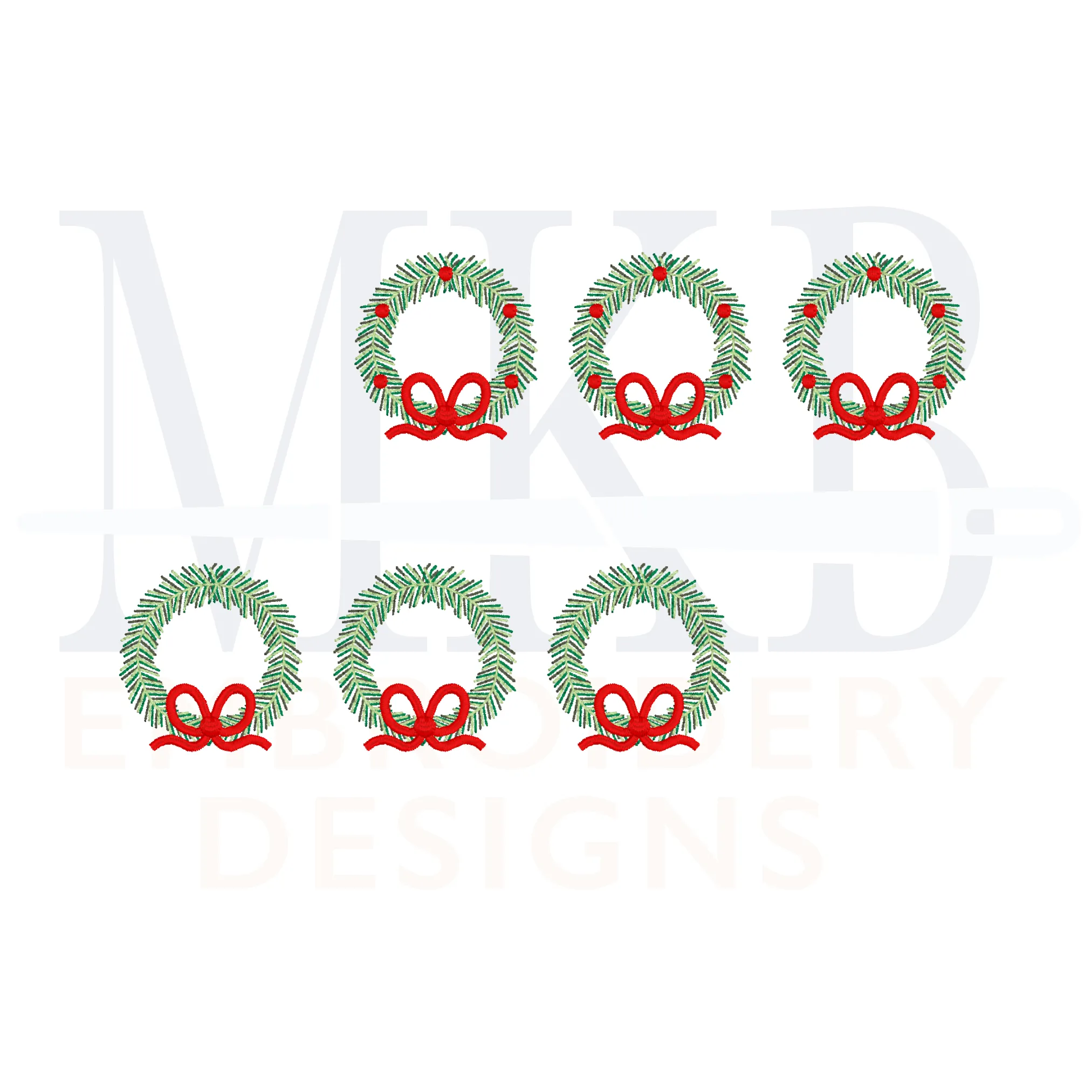 Wreath Trio with Satin Stitch Bows Mini Embroidery Design