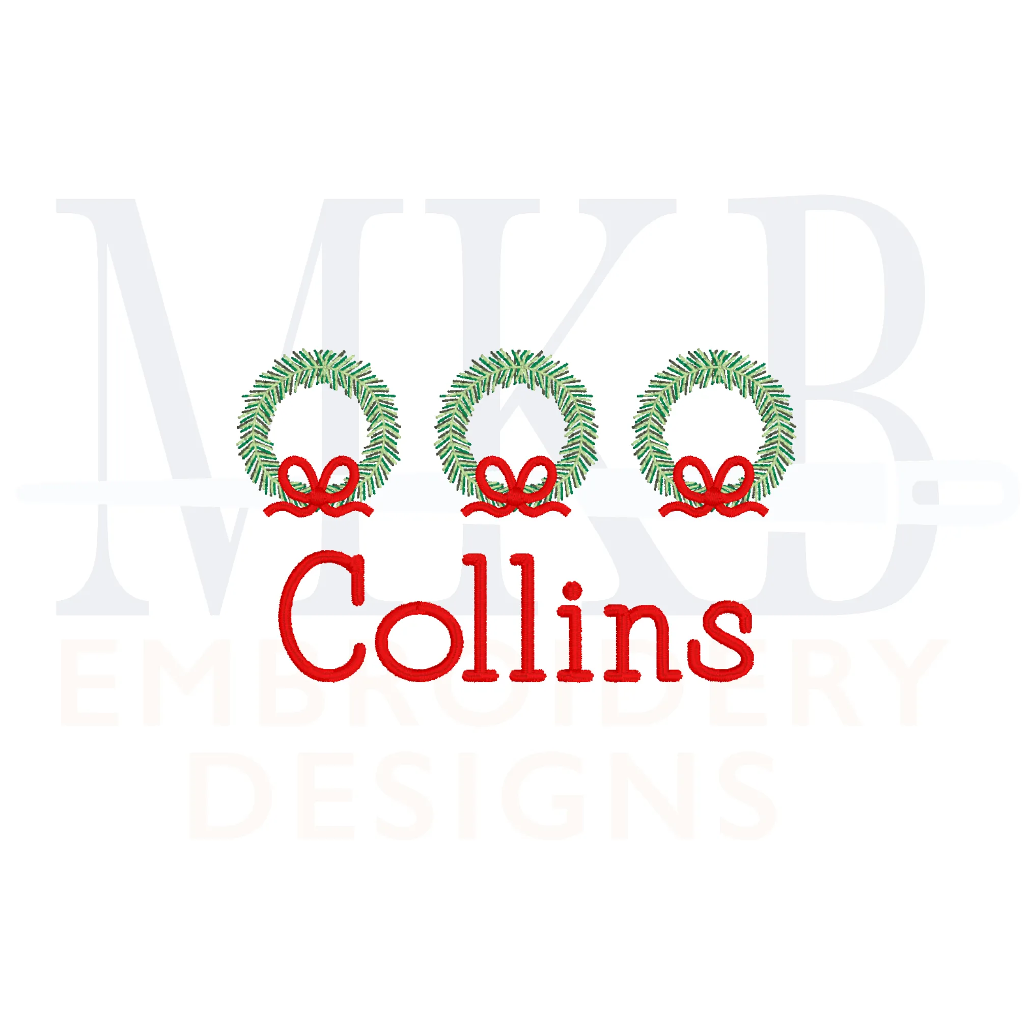 Wreath Trio with Satin Stitch Bows Mini Embroidery Design