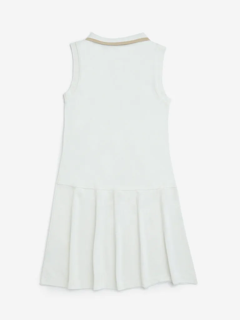 Y&F Kids White Text Printed Cotton Tennis Dress
